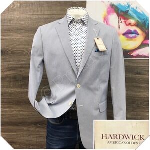 NEW! HARDWICK Mens Cotton Blazer Sport Coat Casual Jacket Size 44L Blue Suit VTG